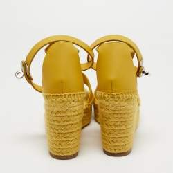 Hermes Yellow Leather Tipoli Espadrille Wedge Sandals Size 39