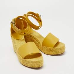 Hermes Yellow Leather Tipoli Espadrille Wedge Sandals Size 39