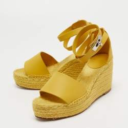 Hermes Yellow Leather Tipoli Espadrille Wedge Sandals Size 39