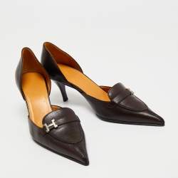 Hermes Brown Leather Pointed Toe Focus-Escarpins Pumps Size 37.5