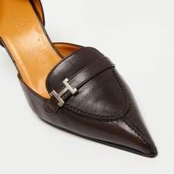 Hermes Brown Leather Pointed Toe Focus-Escarpins Pumps Size 37.5