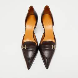Hermes Brown Leather Pointed Toe Focus-Escarpins Pumps Size 37.5
