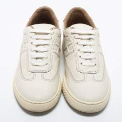 Pre Owned Hermes Off White/Silver Leather  Quicker  Sneakers Size 38