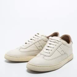 Pre Owned Hermes Off White/Silver Leather  Quicker  Sneakers Size 38