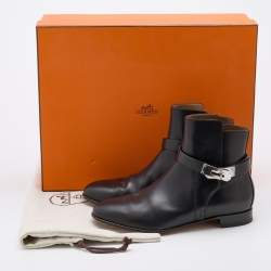 مملوكة مسبقًا Hermes Black Leather Neo Ankle Length Boots Size 37