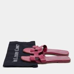 Hermes Magenta Leather Oran Flat Slides Size 38
