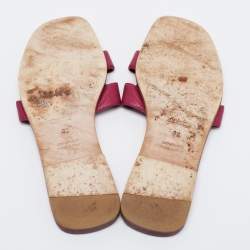 Hermes Magenta Leather Oran Flat Slides Size 38
