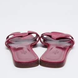 Hermes Magenta Leather Oran Flat Slides Size 38