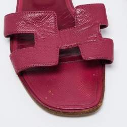 Hermes Magenta Leather Oran Flat Slides Size 38