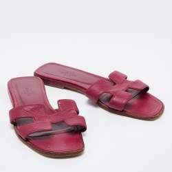Hermes Magenta Leather Oran Flat Slides Size 38