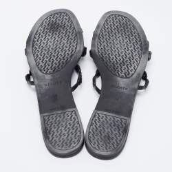 Pre Owned Hermes Black Rubber D'ancre Chaine Rivage Flat Slides Size 39