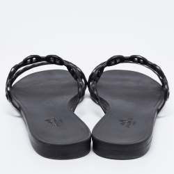 Pre Owned Hermes Black Rubber D'ancre Chaine Rivage Flat Slides Size 39