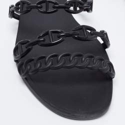 Pre Owned Hermes Black Rubber D'ancre Chaine Rivage Flat Slides Size 39