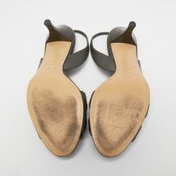 Pre Owned Hermes Dark Green Leather Night Slingback Sandals Size 37