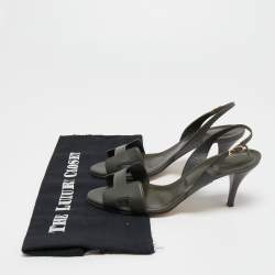 Pre Owned Hermes Dark Green Leather Night Slingback Sandals Size 37