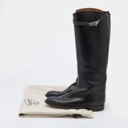 Pre Owned Hermes Black Leather Jumping Knee Length Boots Size 40