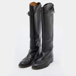 Pre Owned Hermes Black Leather Jumping Knee Length Boots Size 40