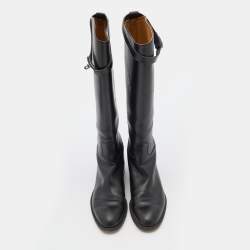 Pre Owned Hermes Black Leather Jumping Knee Length Boots Size 40