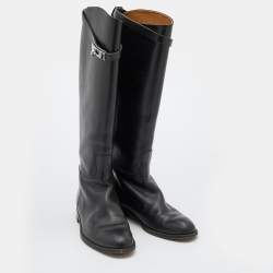 Pre Owned Hermes Black Leather Jumping Knee Length Boots Size 40