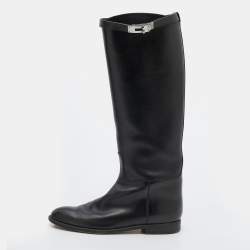 Pre Owned Hermes Black Leather Jumping Knee Length Boots Size 40