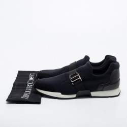 Pre Owned Hermes Black Neoprene and Leather Run Slip On Sneakers Size 37