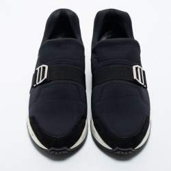 Pre Owned Hermes Black Neoprene and Leather Run Slip On Sneakers Size 37