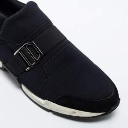 Pre Owned Hermes Black Neoprene and Leather Run Slip On Sneakers Size 37