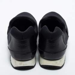 Pre Owned Hermes Black Neoprene and Leather Run Slip On Sneakers Size 37