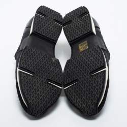 Pre Owned Hermes Black Neoprene and Leather Run Slip On Sneakers Size 37
