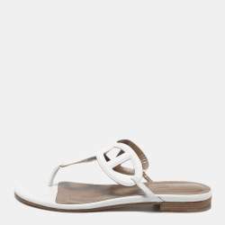 Hermes White Leather Beach Thong Flats Size 39.5