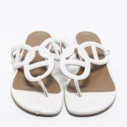 Hermes White Leather Beach Thong Flats Size 39.5