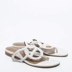 Hermes White Leather Beach Thong Flats Size 39.5