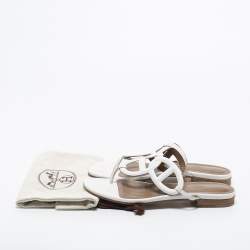 Hermes White Leather Beach Thong Flats Size 39.5