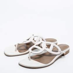 Hermes White Leather Beach Thong Flats Size 39.5