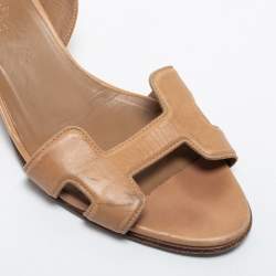 Hermes Light Brown Leather Night Slingback Sandals Size 38