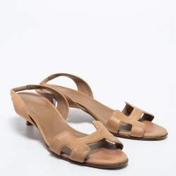 Hermes Light Brown Leather Night Slingback Sandals Size 38