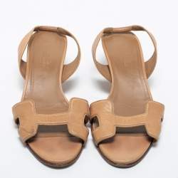 Hermes Light Brown Leather Night Slingback Sandals Size 38