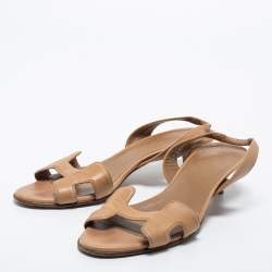 Hermes Light Brown Leather Night Slingback Sandals Size 38