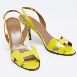 Hermes Yellow Patent Leather Night Slingback Sandals Size 38.5