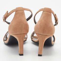 Hermes Beige/Silver Suede and Glitter Premiere Ankle Strap Sandals Size 37