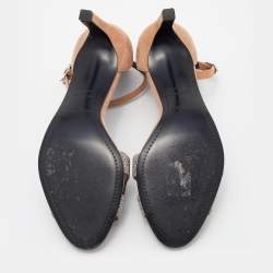 Hermes Beige/Silver Suede and Glitter Premiere Ankle Strap Sandals Size 37
