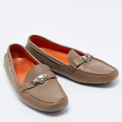Pre Owned Hermes Brown Leather Irving Loafers Size 39.5