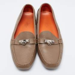 Pre Owned Hermes Brown Leather Irving Loafers Size 39.5