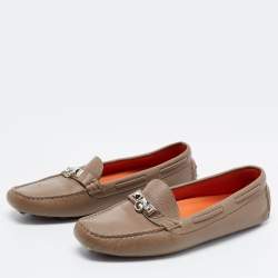 Pre Owned Hermes Brown Leather Irving Loafers Size 39.5