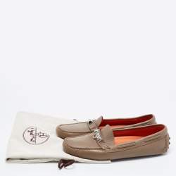 Pre Owned Hermes Brown Leather Irving Loafers Size 39.5