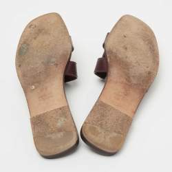 Hermes Burgundy Lizard Embossed Leather Oran Flat Slides Sze 37.5