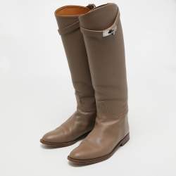 Pre Owned Hermès Brown Leather Faustine Knee Length Boots Size 37