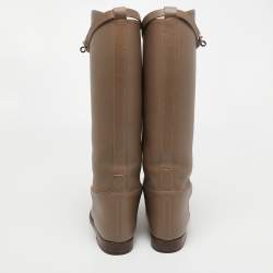 Pre Owned Hermès Brown Leather Faustine Knee Length Boots Size 37