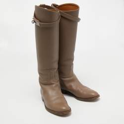 Pre Owned Hermès Brown Leather Faustine Knee Length Boots Size 37