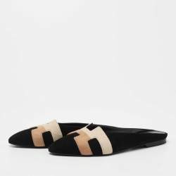Pre Owned Hermes Tricolor Suede Roxane Flat Mules Size 37.5